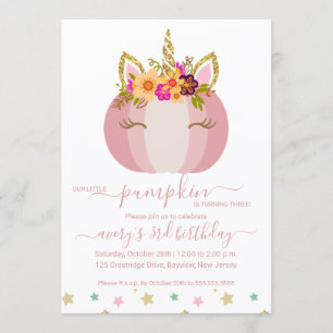 Unicorn Pumpkin Birthday Invitation