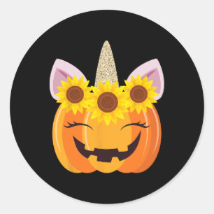 Unicorn Pumpkin Face Sunflower Costume Funny Hallo Classic Round Sticker