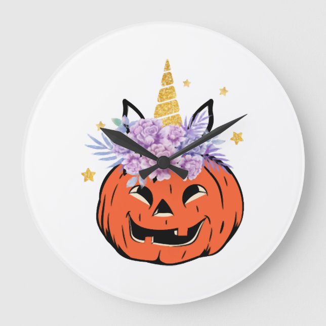 Unicorn Pumpkin Halloween Design Large Clock (Front)