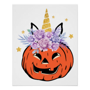 Unicorn Pumpkin Halloween Design Poster