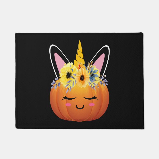 Unicorn Pumpkin Halloween Thanksgiving Gift Doormat (Front)