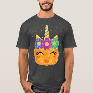 Unicorn Pumpkin Halloween Thanksgiving Girls Kids T-Shirt