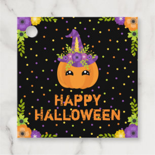 Unicorn Pumpkin Happy Halloween Black Favour Tags