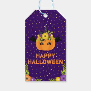 Unicorn Pumpkin Happy Halloween Purple Gift Tags