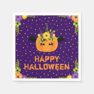 Unicorn Pumpkin Happy Halloween Purple Napkins
