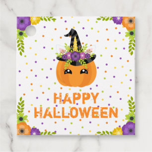 Unicorn Pumpkin Happy Halloween White Favour Tags