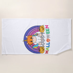 Unicorn Pumpkin Head For Halloween Beach Towel