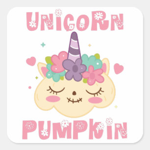 Unicorn Pumpkin Princess Square Sticker