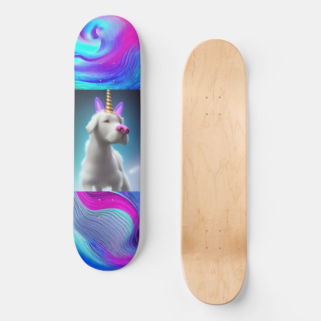 Unicorn Puppy art on skateboard for boy girl (Front)