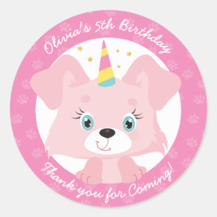 Unicorn Puppy Birthday Classic Round Sticker