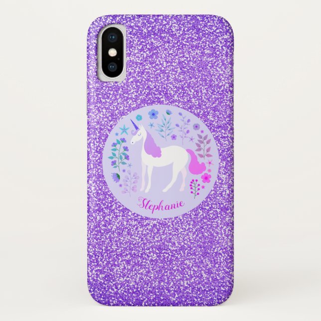 Unicorn Purple Glitter Pink Personalised Case-Mate iPhone Case (Back)