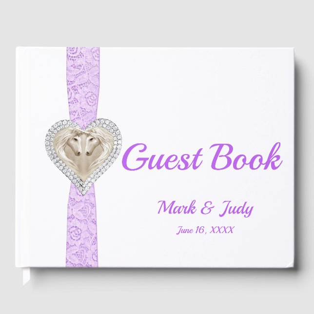 Unicorn Purple Lace Ribbon Wedding Guestbook (Front)