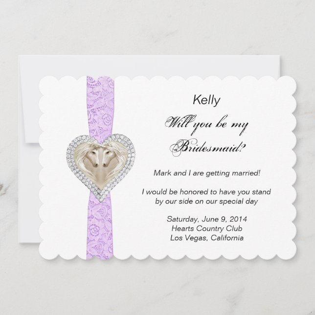Unicorn Purple Lace Wedding Bridesmaid Card (Front)