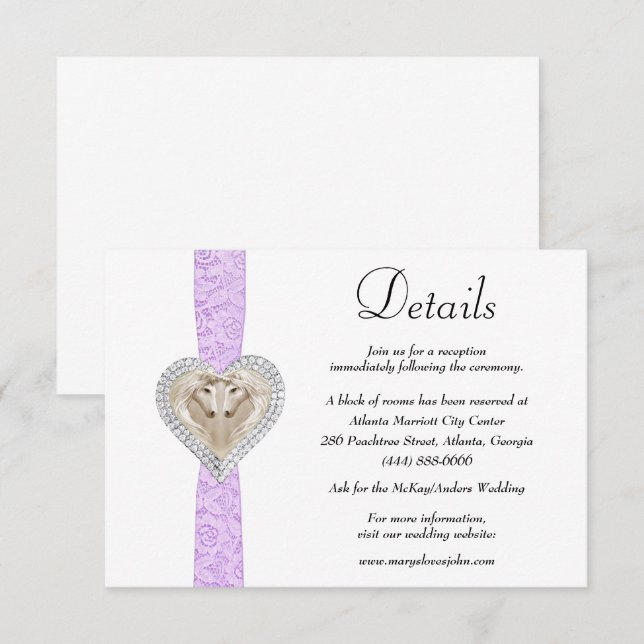 Unicorn Purple Lace Wedding Details Enclosure Card (Front/Back)