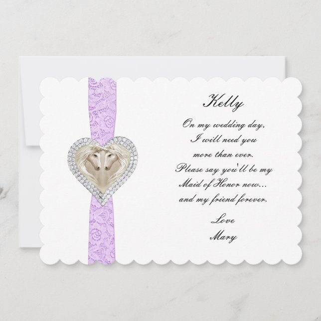 Unicorn Purple Lace Wedding Maid Of Honour Card (Front)