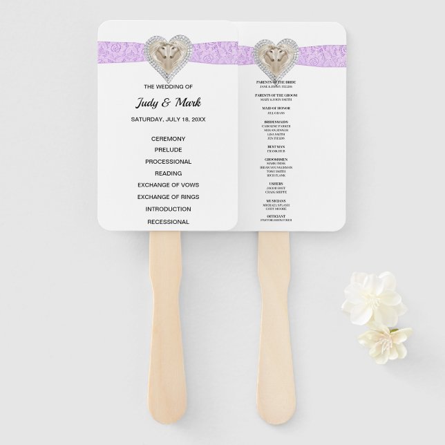Unicorn Purple Lace Wedding Program Fans (Front and Back)