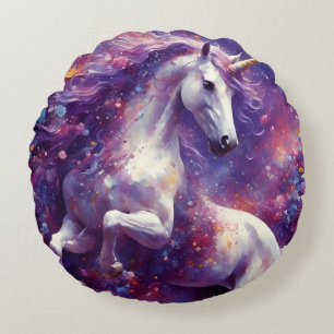 Unicorn Purple Mane Round Cushion