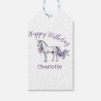 unicorn purple maron happy birthday kids name cute gift tags
