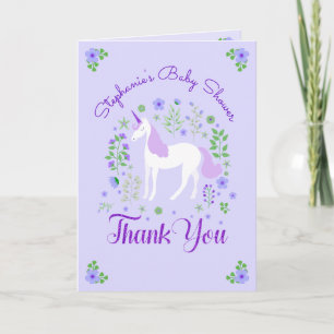 Unicorn Purple Personalised Baby Shower Thank You Card