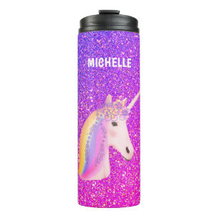 Unicorn Purple Pink Glitter Personalised Thermal Tumbler