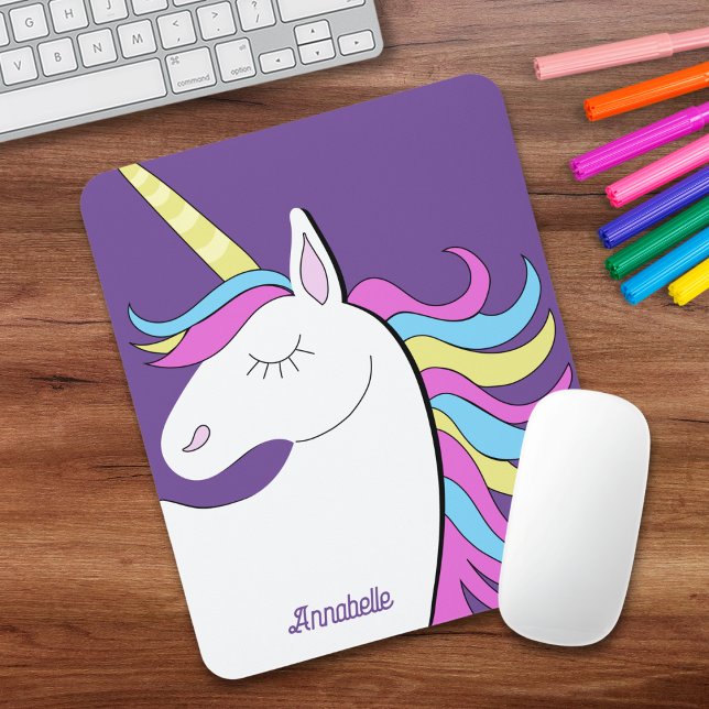 Unicorn Purple Pink Kids Adults Mouse Mat (Unicorn Pink Purple Personalized Mousepad)