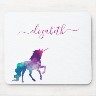 Unicorn purple pink white monogram script mouse mat