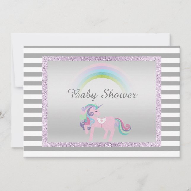 Unicorn Purple silver unicorn baby shower Invitation (Front)