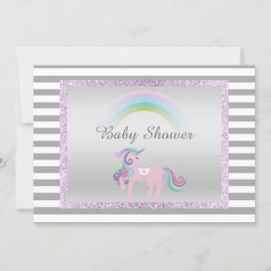 Unicorn Purple silver unicorn baby shower Invitation