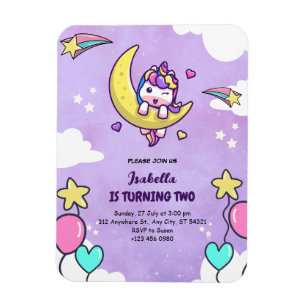 Unicorn Purple Two 2 Girl Birthday Flexible Magnet