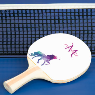 Unicorn purple white monogram ping pong paddle