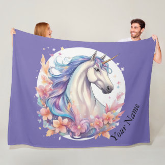 unicorn, purple white, pastel fleece blanket