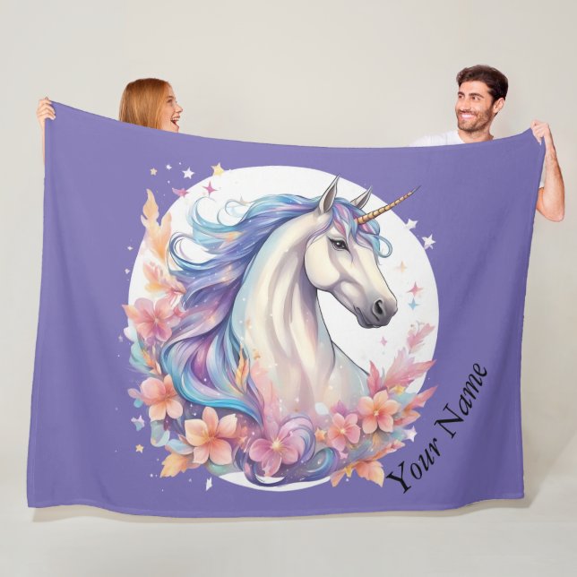 unicorn, purple white, pastel fleece blanket (In Situ)