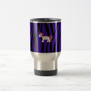 Unicorn purple zebra stripes travel mug