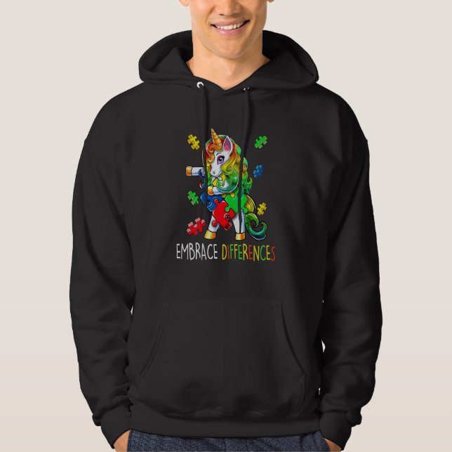 Unicorn Puzzle Autism Awareness Embrace Difference Hoodie (Front)