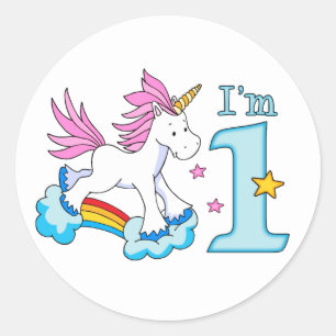 Unicorn Rainbow 1st Birthday Classic Round Sticker