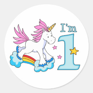 Unicorn Rainbow 1st Birthday Classic Round Sticker