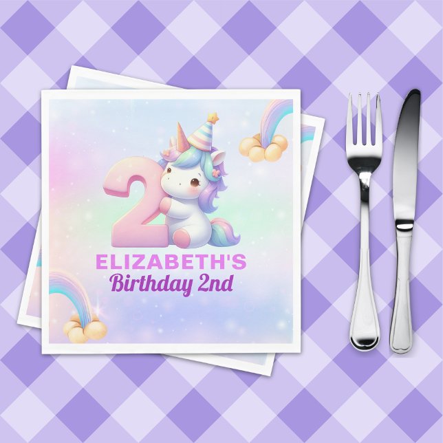Unicorn Rainbow 2nd Birthday Party for Girls Napkin (Creator Uploaded)