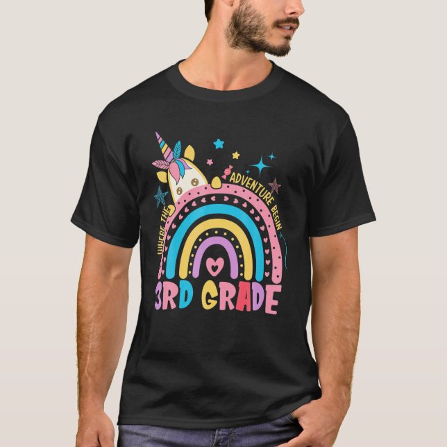 Unicorn Rainbow 3Rd Grade Where The Adventure Begi T-Shirt (Front)