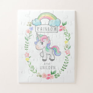 Unicorn Rainbow and Flowers Jigsaw Puzzle