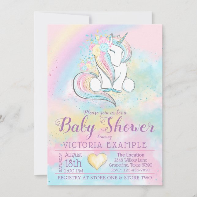 Unicorn Rainbow Baby Shower Invitation (Front)