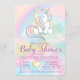 Unicorn Rainbow Baby Shower Invitation