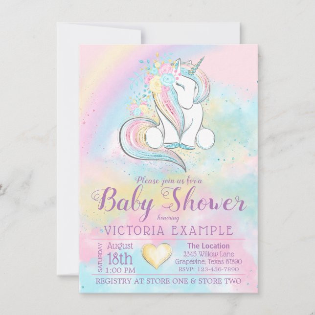 Unicorn Rainbow Baby Shower Invitations (Front)