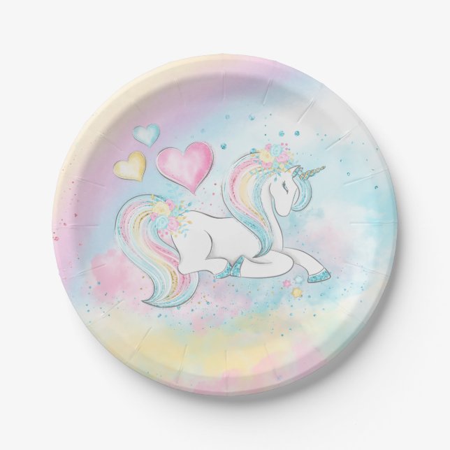 Unicorn Rainbow Baby Shower Paper Plates (Front)