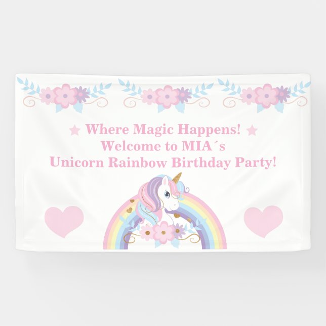 Unicorn Rainbow Birthday Banner WhereMagic Happens (Horizontal)