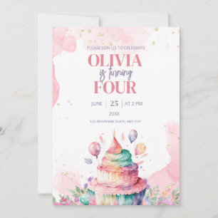 Unicorn Rainbow Birthday Cake Girls Birthday invit Invitation