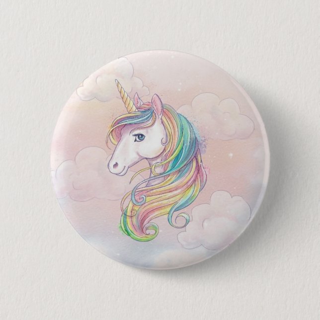 Unicorn rainbow birthday favour pins (Front)