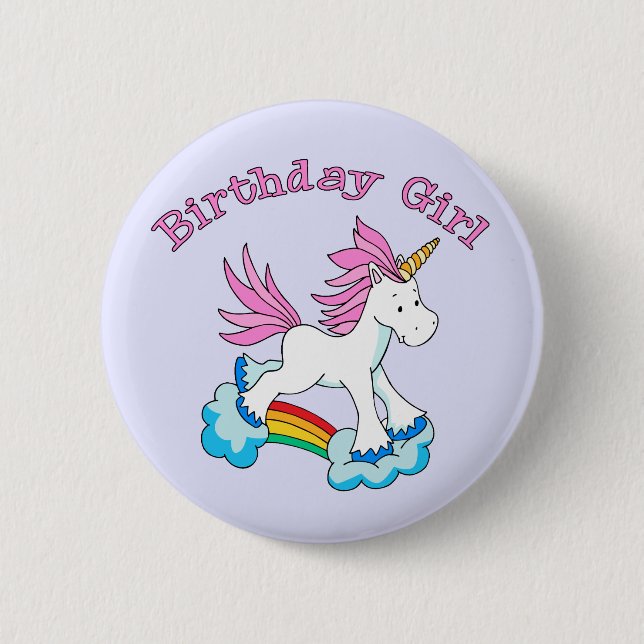 Unicorn Rainbow Birthday Girl 6 Cm Round Badge (Front)