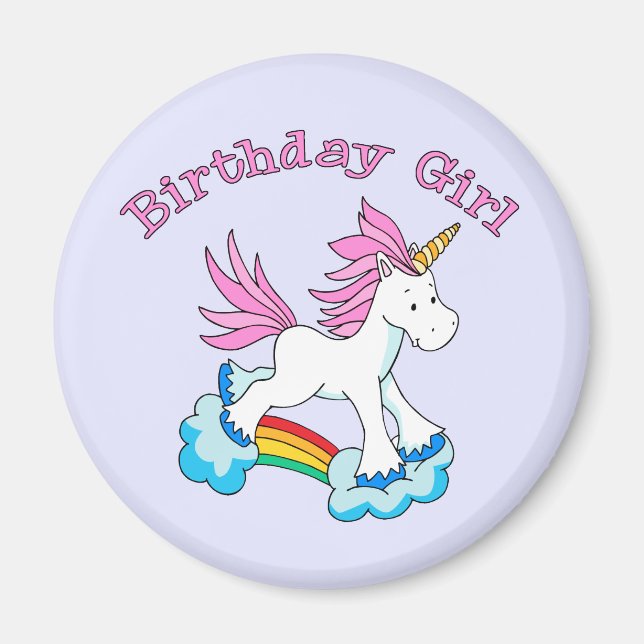 Unicorn Rainbow Birthday Girl Magnet (Front)