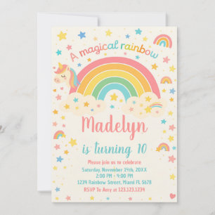 Unicorn Rainbow Birthday Invitation