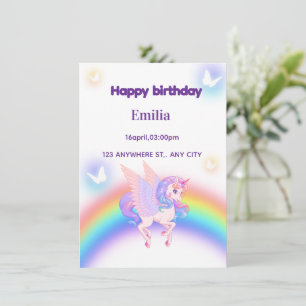 Unicorn Rainbow Birthday Invitation 